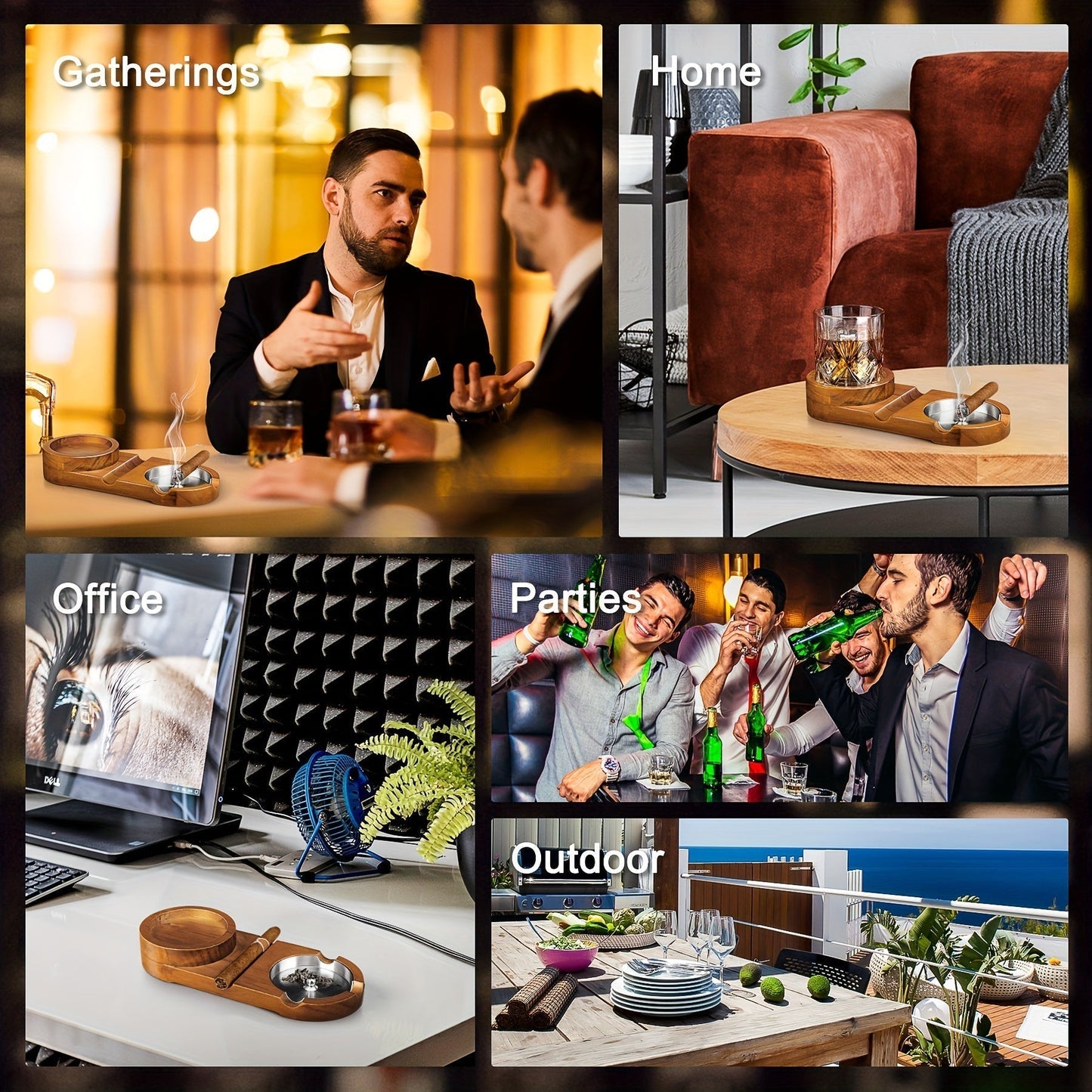 Norvo | CigarOak Askebeger med Whiskeyholder – Luksus Treskuff for Sigarelskere