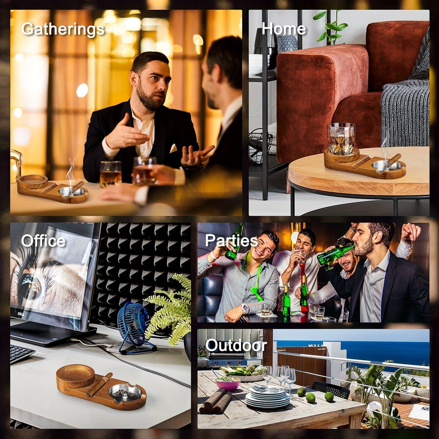 Norvo | CigarOak Ashtøy med Whiskeyholder – Luksuriøs Trebolle for Sigareentusiaster