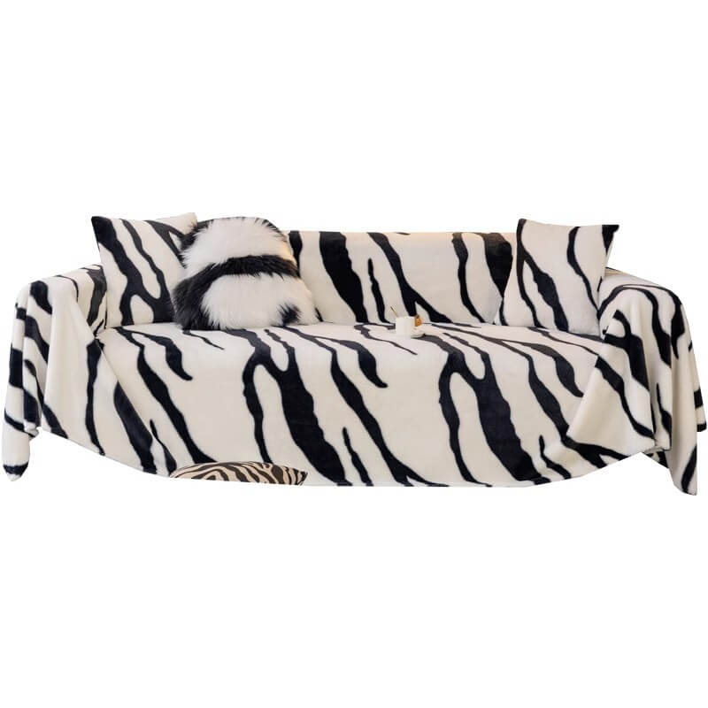 Norvo | Zebra-print fluffy plush sofa protector stylish couch cover