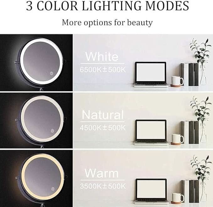 Norvo | LED forstørrelsesspeil med justerbart lys og oppladbart batteri