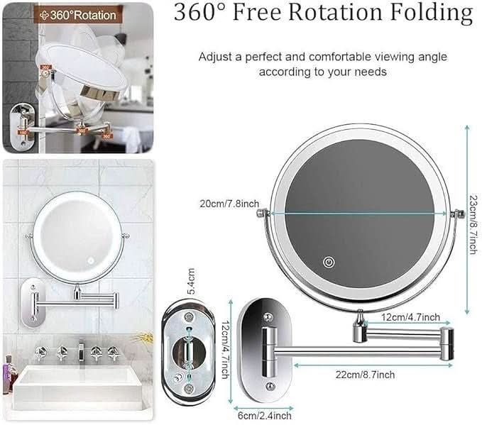 Norvo | LED forstørrelsesspeil med justerbart lys og oppladbart batteri