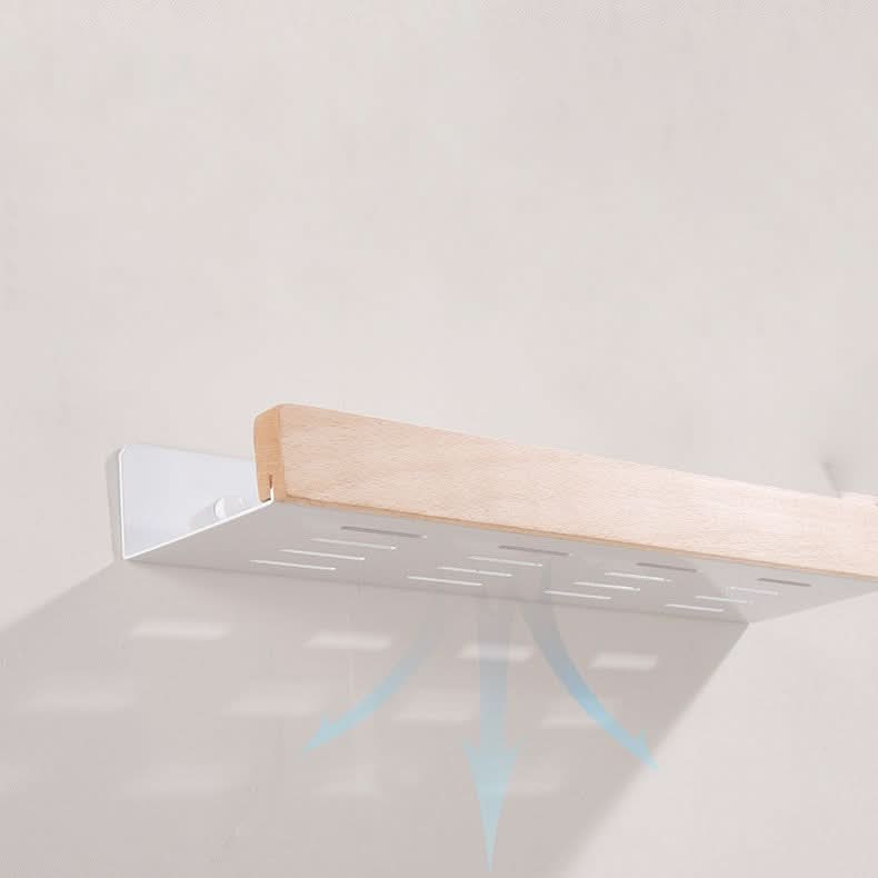 Norvo | Woodify Håndklestativ – Ingen-bore Vegghengt Dusjhylde med Treakenter