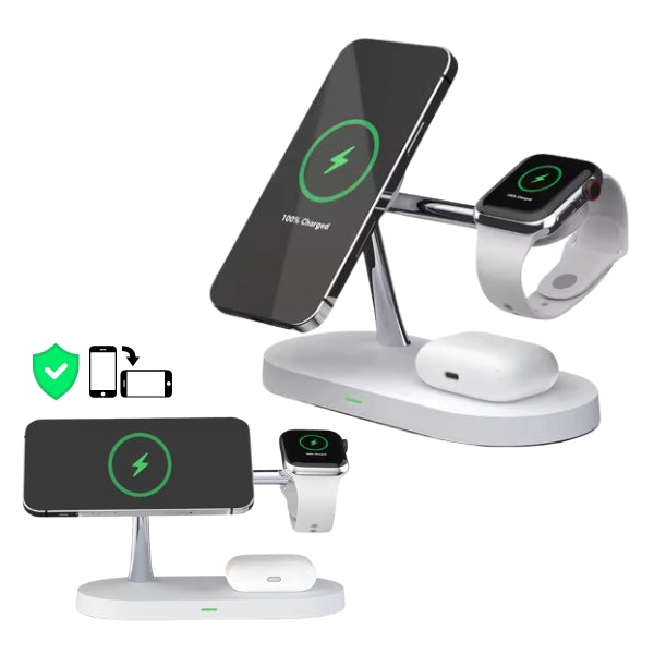 Norvo | 4-i-1 Trådløs Ladestasjon - Magnetisk Qi-lader for Telefon, Klokke & Ørepropper