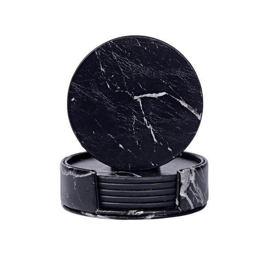 GarduruVegan Læder Coaster Set | Marmorutseende | Elegant Beskyttelse for Overflater