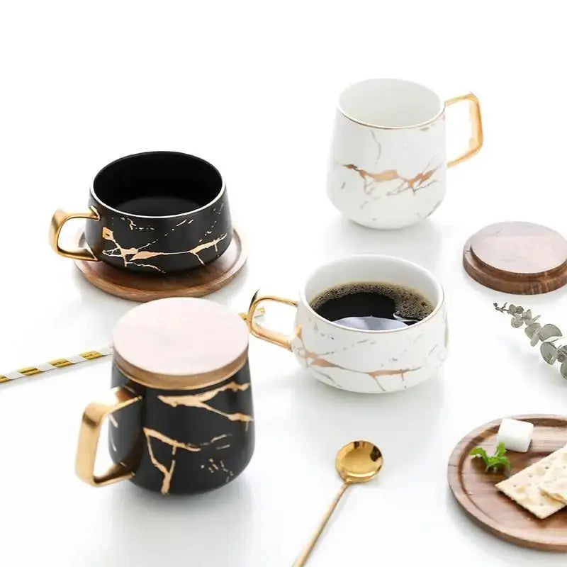 Norvo | Marmor Mønster Kaffe Kopp med Gull Dekorasjon