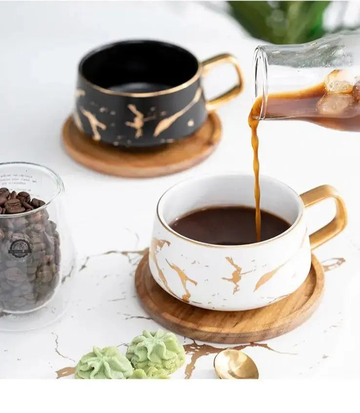 Norvo | Marmor Mønster Kaffe Kopp med Gull Dekorasjon