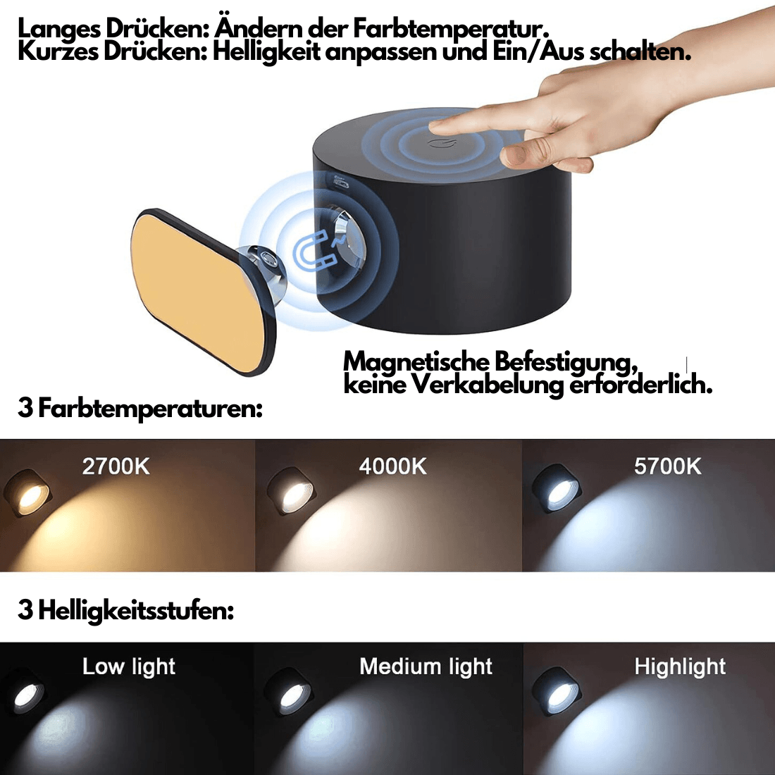 Norvo | 360° trådløs oppladbar vegglampe | Allsidig LED-belysningsløsning