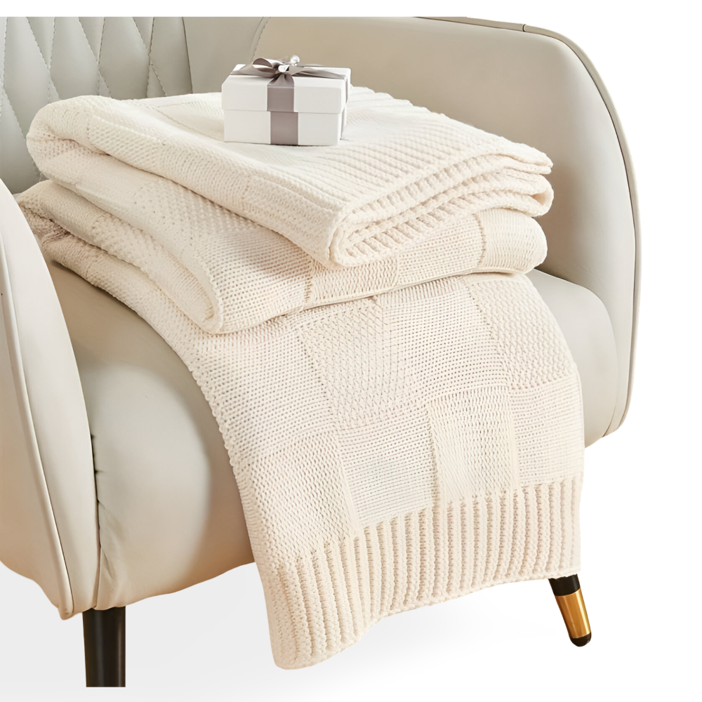 Norvo | Loomvera Plaid | Strikket Teppe Svart-Hvitt | Myk & Hudvennlig | For Alle Sider