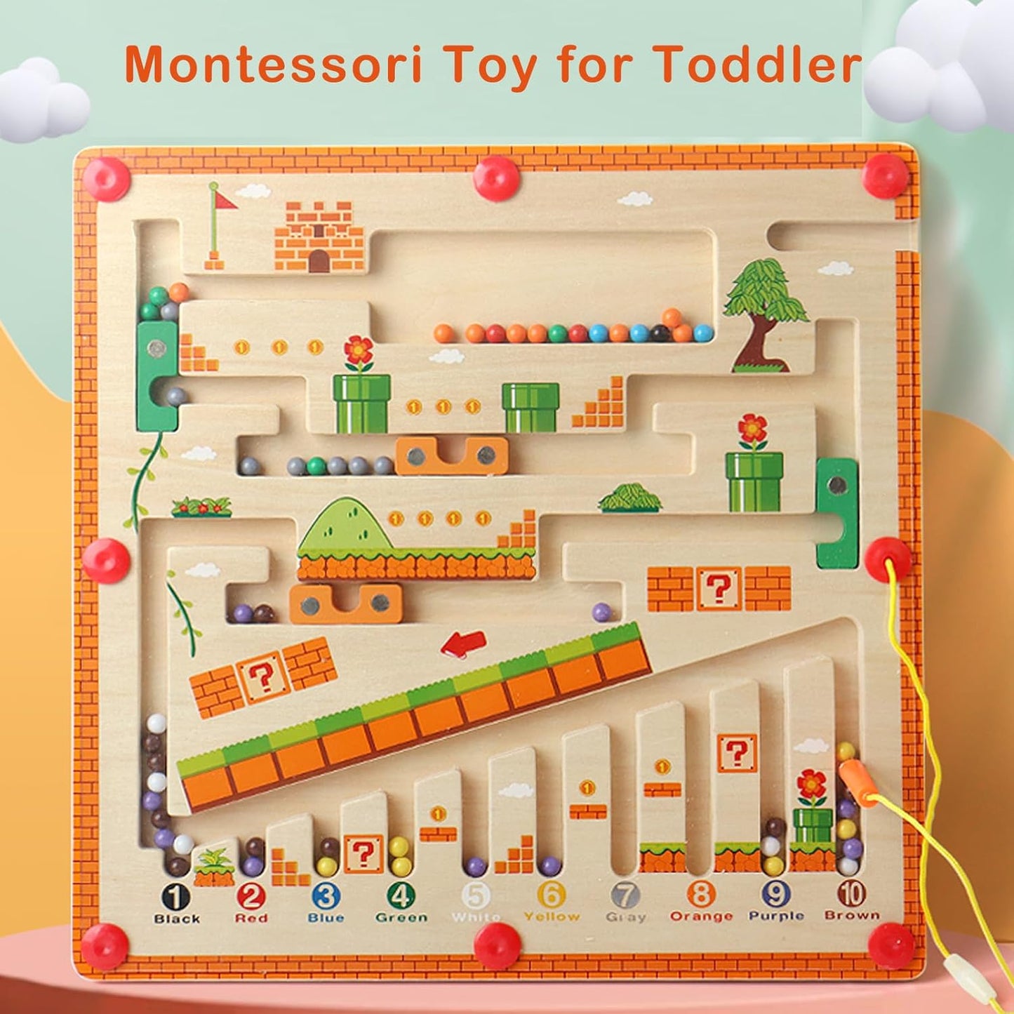 Norvo | BeadyPlay | Montessori Magnetisk Aktivitetsbrett for Barn med 55 Fargerike Magnetiske Perler - Sikker Treleketøy for 3+ År