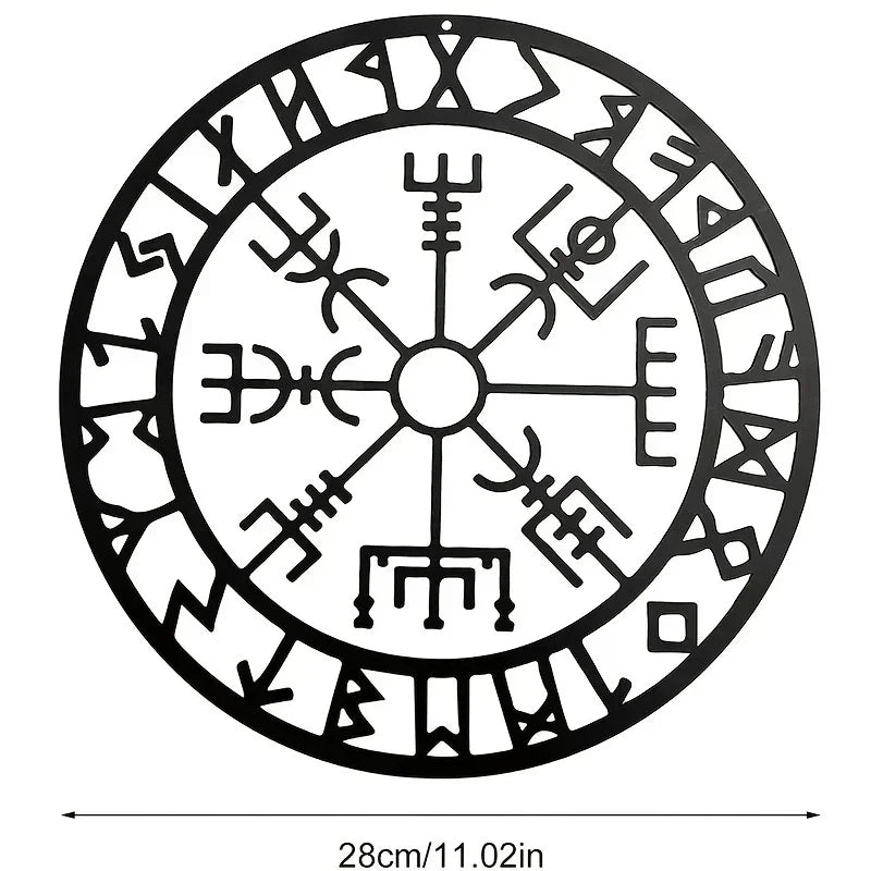 Norvo | Norse Viking Rune Kompass Svart Metall Veggkunst 3D Jern Håndverk Veggmontert Nordisk Plakett For Stue Spisestue Kreativ Boliginnredning