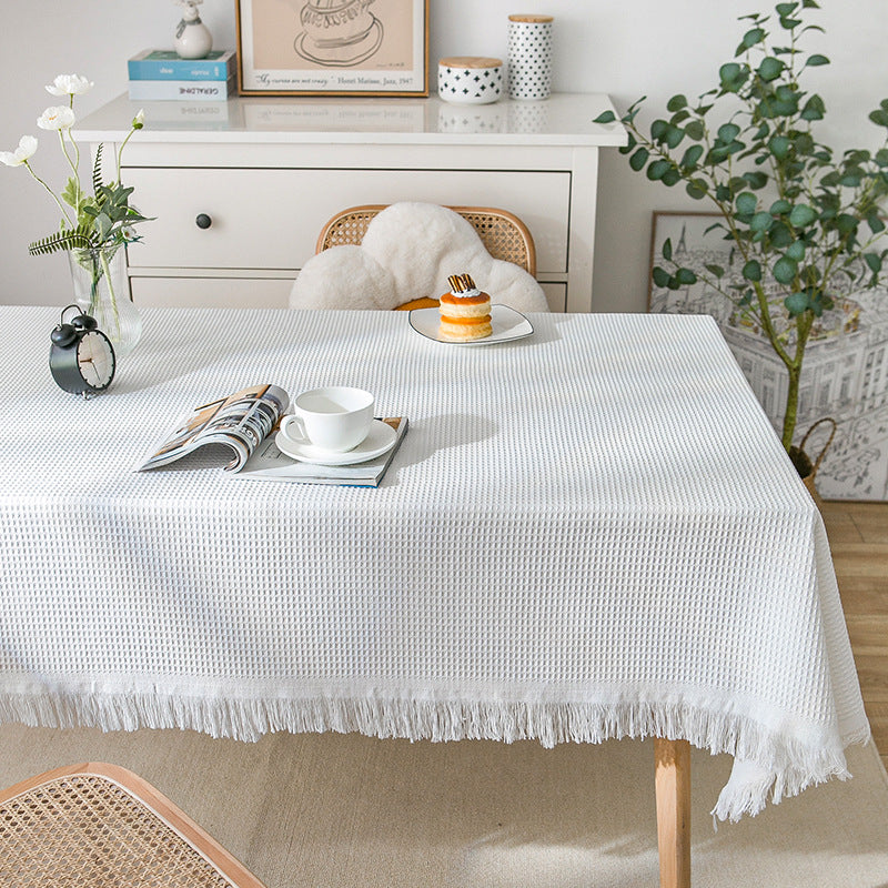 Norvo | Vaffel Moderne Bordduk, Strikket Stoff Blonder Kaffeduk, Rund Bordduk, Rektangulær Bordduk
