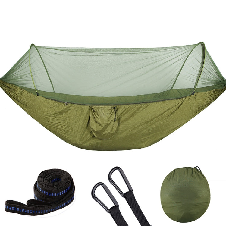 Norvo | Bærbar Utendørs Camping Fullt Automatisk Nylon Parachute Hengekøye med Myggnett, Størrelse: 250 x 120cm (Oliven Grønn)