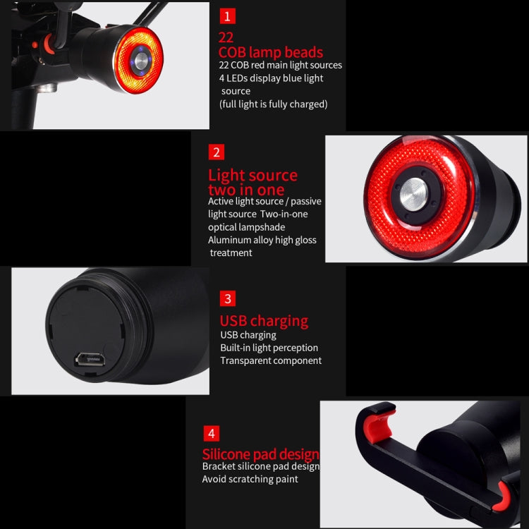 Norvo | Antusi Q5 Sykkel Baklys Automatisk Brems Induksjonslys