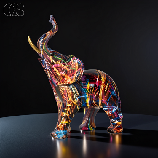 Norvo | Abstrakt Elefant Statue – Fargerik Afrikansk Design med Hevet Snabel for Lykke