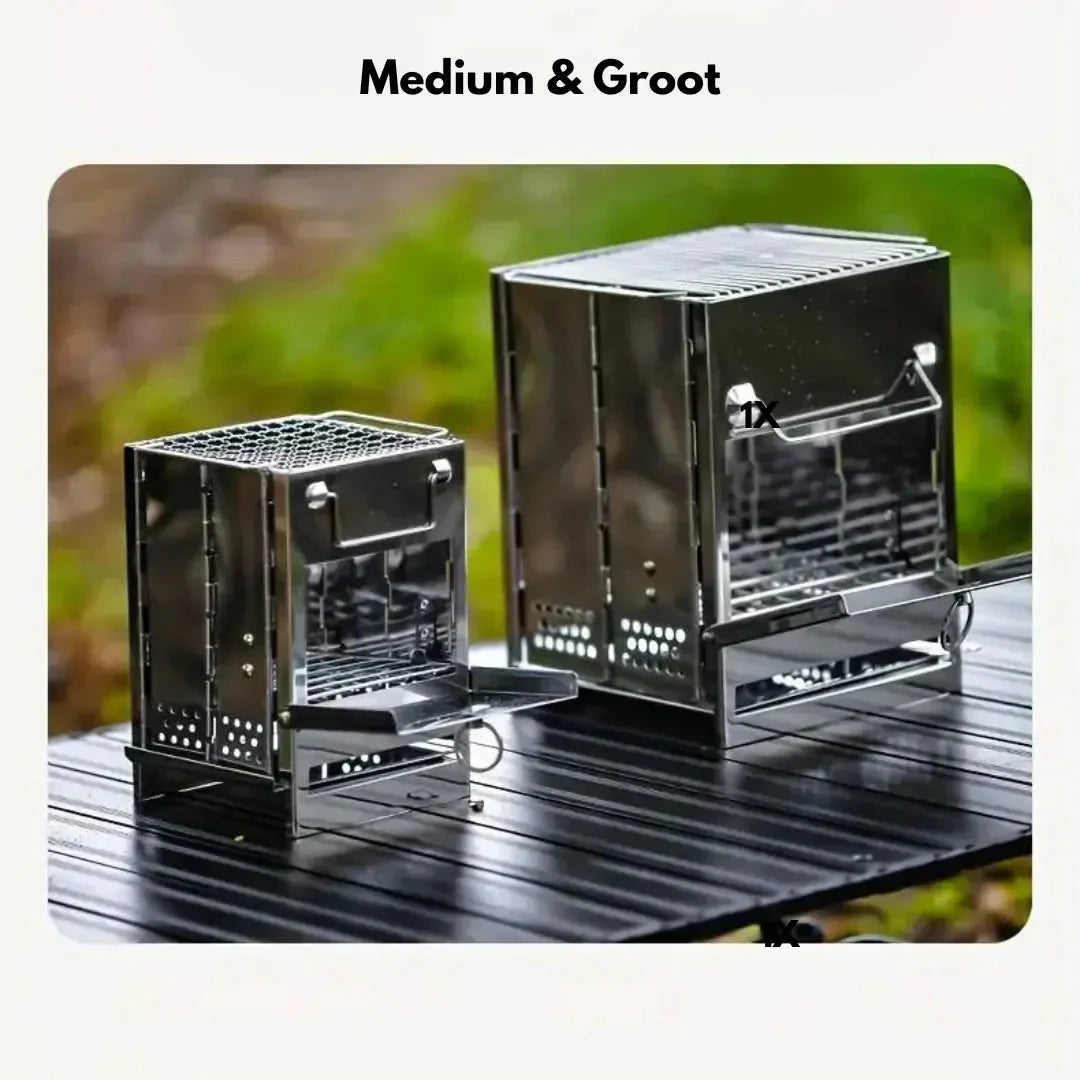 Norvo | Sammenleggbar rustfritt stål vedovn – Bærbar campingkomfyr for utendørs matlaging