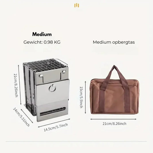 Norvo | Sammenleggbar rustfritt stål vedovn – Bærbar campingkomfyr for utendørs matlaging