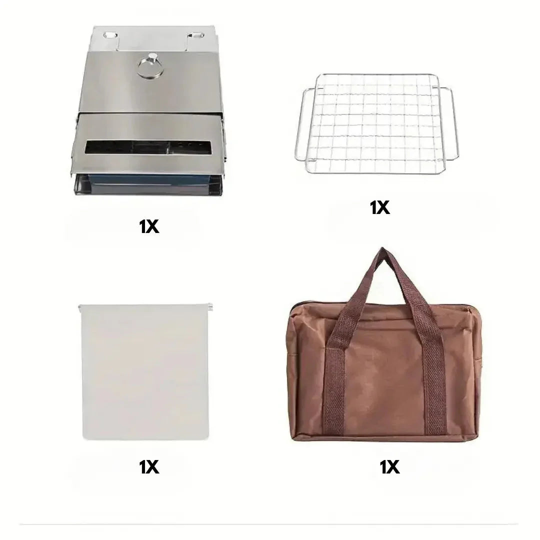 Norvo | Sammenleggbar rustfritt stål vedovn – Bærbar campingkomfyr for utendørs matlaging