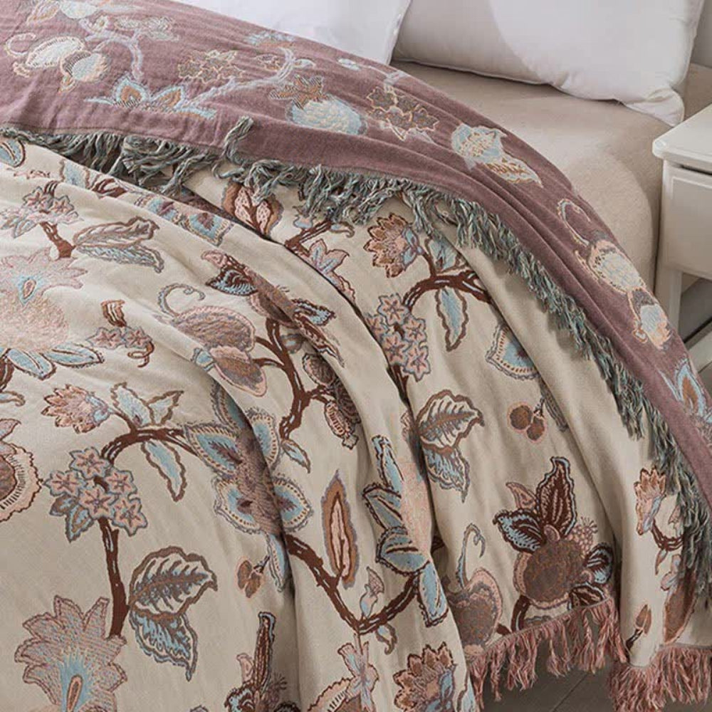 Norvo | Orchid Trail Floral Cotton Tassel Bed Blanket