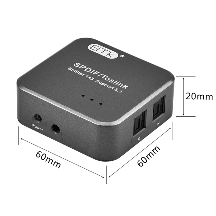 Norvo | EMK 1 Inngang 3 Utgang Digital Optisk Lyd SPDIF Toslink Splitter Adapter (Sølvgrå)