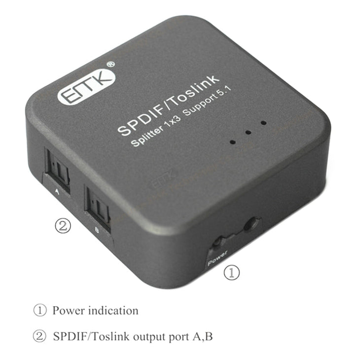 Norvo | EMK 1 Inngang 3 Utgang Digital Optisk Lyd SPDIF Toslink Splitter Adapter (Sølvgrå)