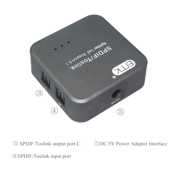 Norvo | EMK 1 Inngang 3 Utgang Digital Optisk Lyd SPDIF Toslink Splitter Adapter (Sølvgrå)