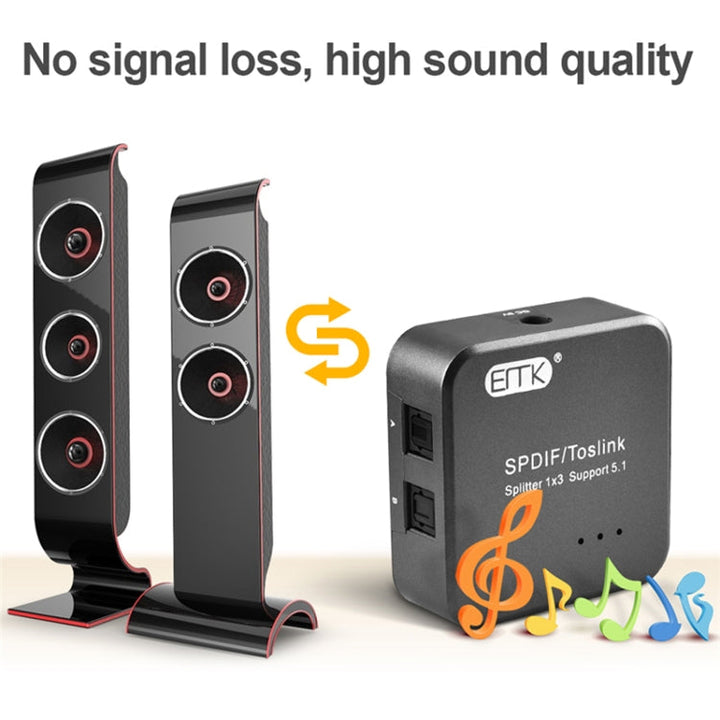 Norvo | EMK 1 Inngang 3 Utgang Digital Optisk Lyd SPDIF Toslink Splitter Adapter (Sølvgrå)