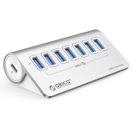 Norvo | ORICO M3U7-G2 Aluminiumlegering 7-port USB 3.2 Gen2 10Gbps HUB med 0,5 m kabel (Sølv)
