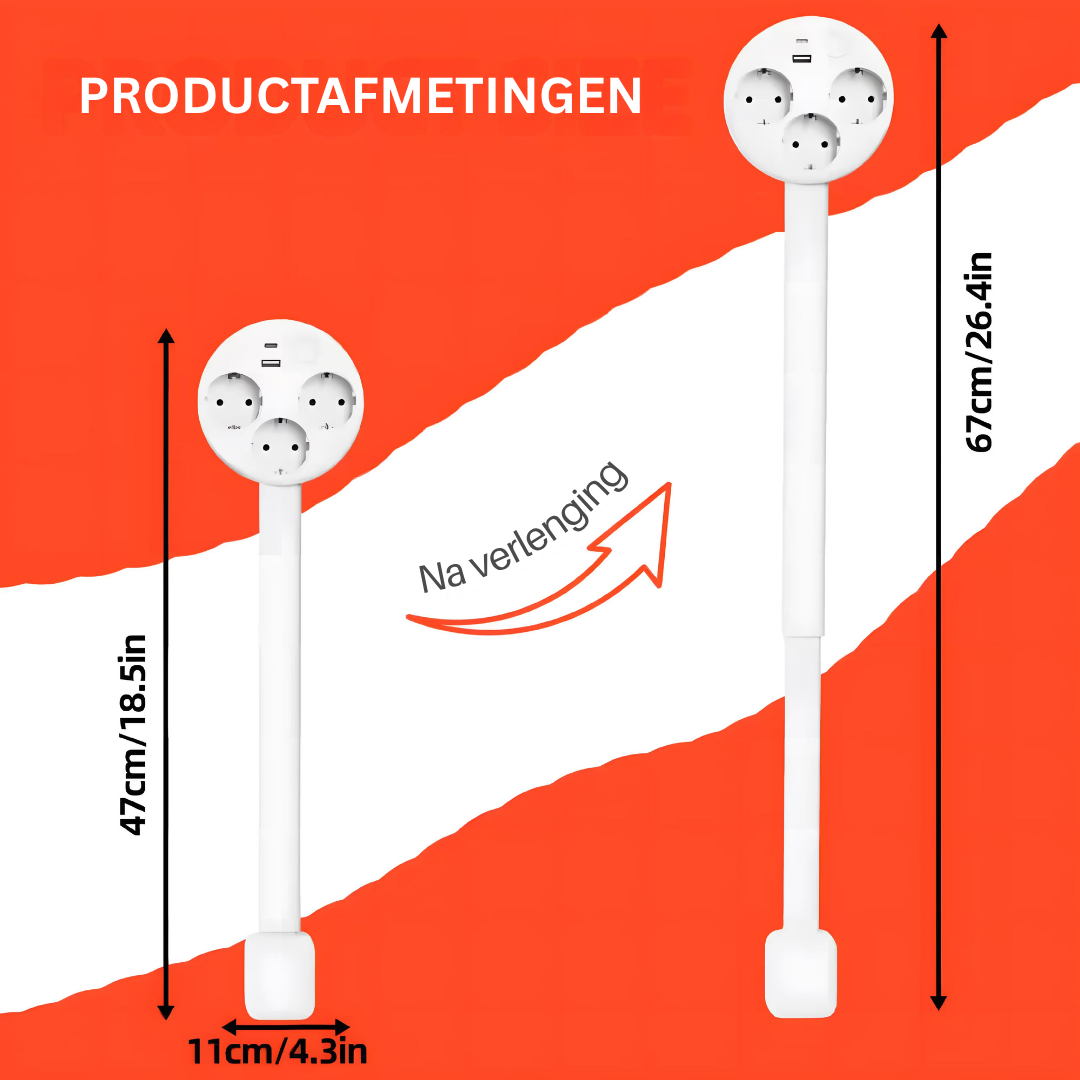 Norvo | Utvidbar Veggstikkontaktarm – Fleksibel Strømkilde med USB og Rotasjon
