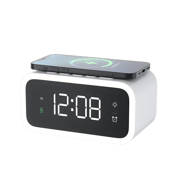 Norvo | MultiTime 2-i-1 Digital Vekkerklokke med Trådløs Qi Lading – LED Display & Snooze Funksjon
