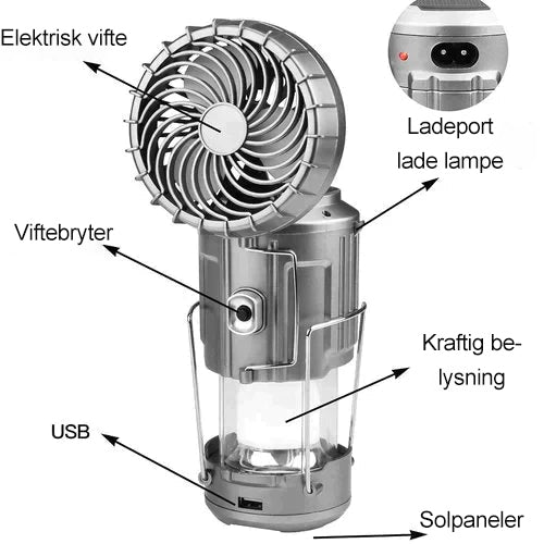 Norvo | Bærbar LED-Campinglampe Med Vifte