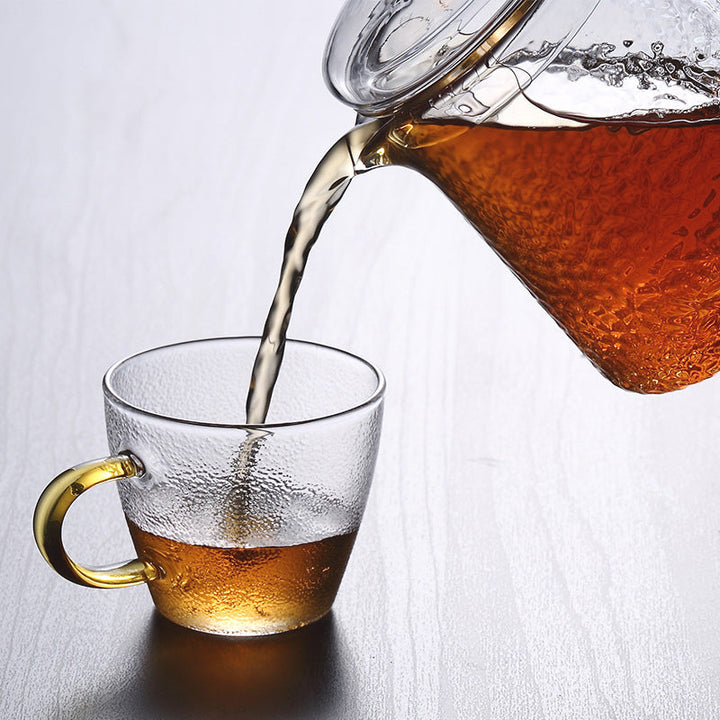 Norvo | Pindefang Glass Teapot with Infuser | Håndlaget varmebestandig tekanne med gyllen håndtak
