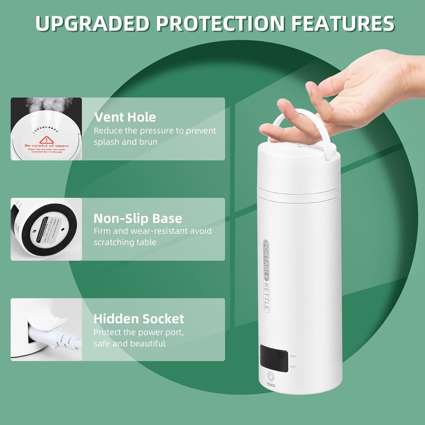 Norvo | Bærbar elektrisk reise kettle med automatisk avstengning - Kompakt 1L vannkoker for camping, fotturer og reise