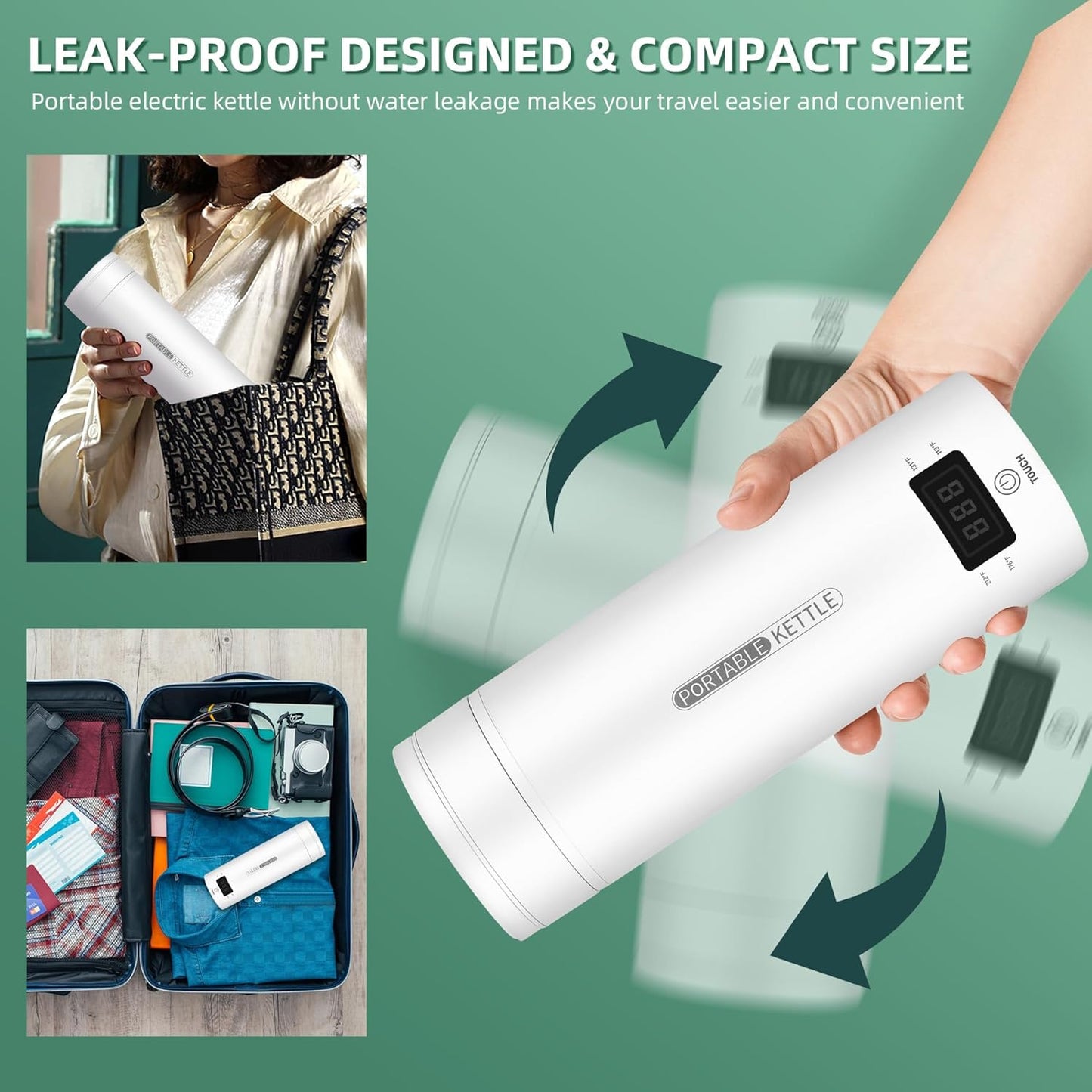 Norvo | Bærbar elektrisk reise kettle med automatisk avstengning - Kompakt 1L vannkoker for camping, fotturer og reise