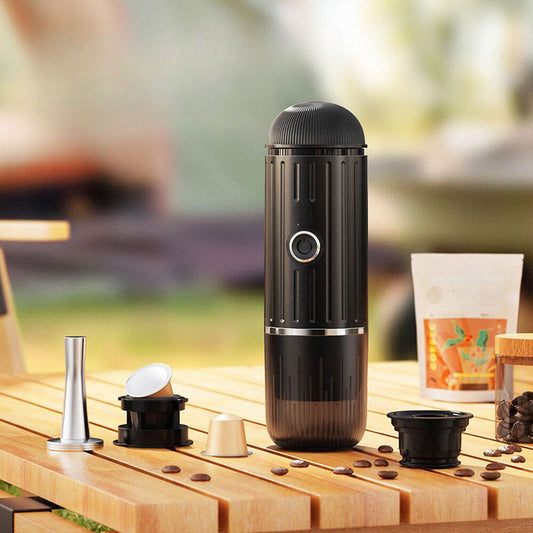 Norvo | Selvmålt bærbar elektrisk espressomaskin med USB-C-lader – Kompatibel med malt kaffe & Nespresso-kapsler