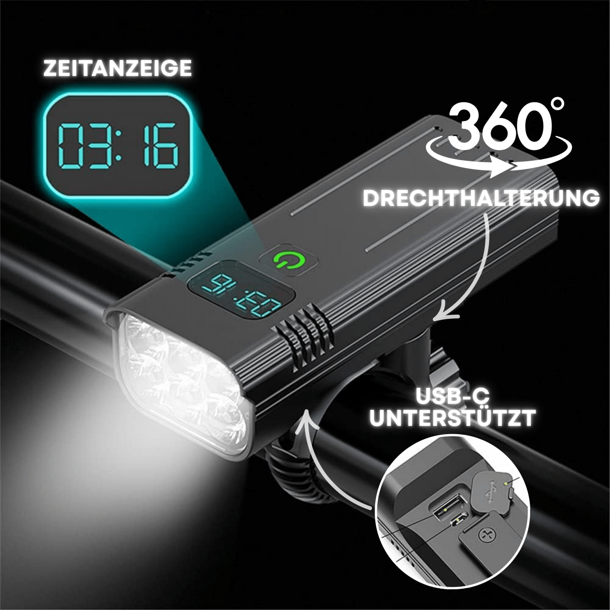 Norvo | LED sykkellys med 5000 lumen for maksimal sikkerhet når du sykler om natten