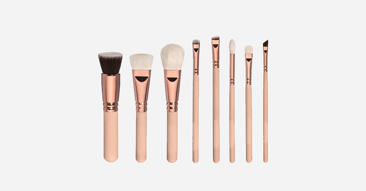 Norvo | Princess Makeup Brush Set with 8 Pieces in Rose Gold and Beige Handles - Får deg til å se ut og føle deg som en prinsesse!