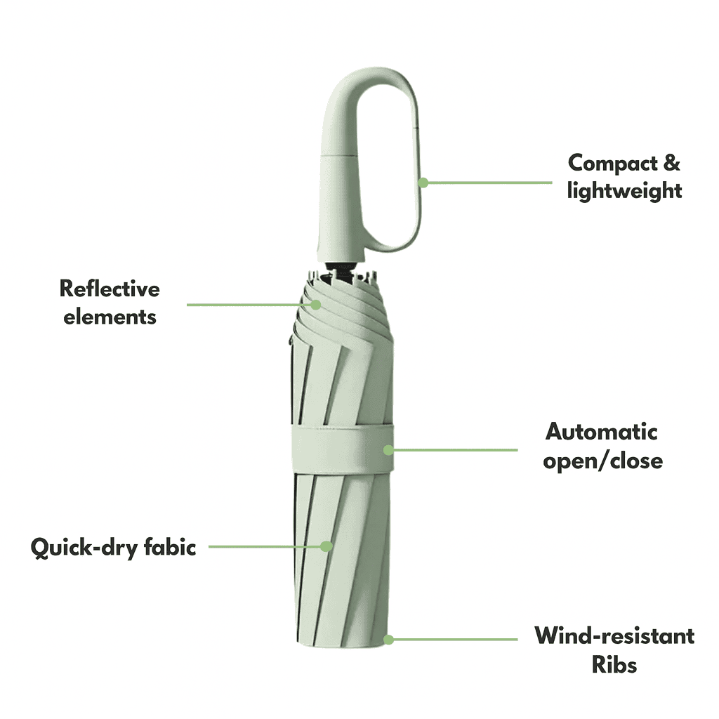 Norvo | Automatisk Kompakt Paraply, Bygget for Sterk Vind