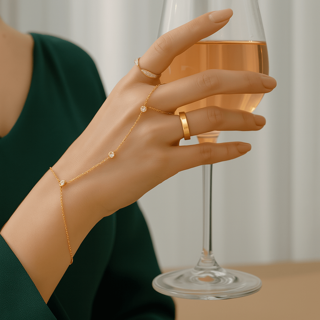 Norvo | Justerbar Finger Ring Armbånd laget av Rustfritt Stål med Krystaller