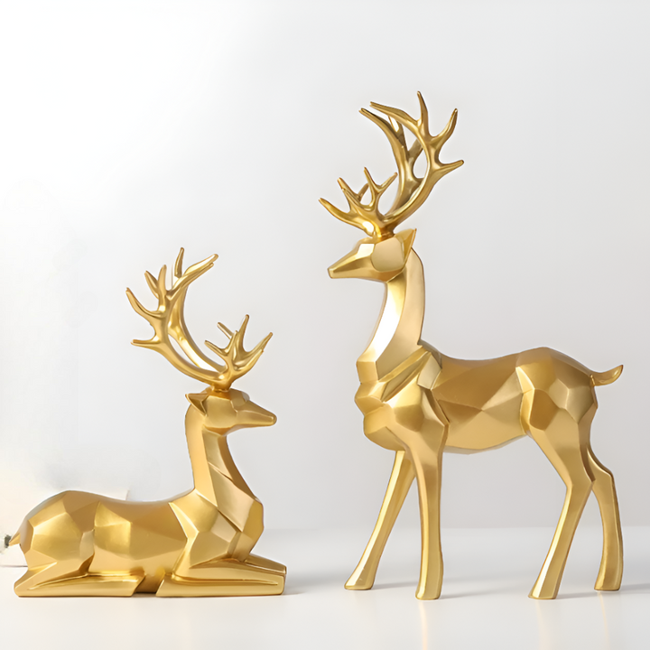 Norvo | Geometrisk Rein Figur Sett – Moderne 2-delt Harpiks Dekorasjon