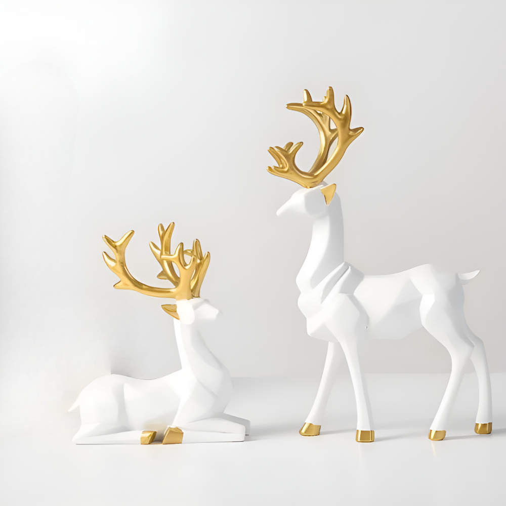Norvo | Geometrisk Rein Figur Sett – Moderne 2-delt Harpiks Dekorasjon