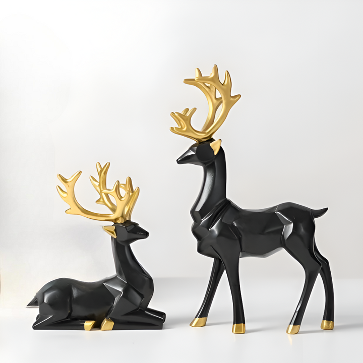Norvo | Geometrisk Rein Figur Sett – Moderne 2-delt Harpiks Dekorasjon
