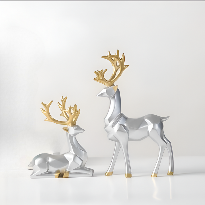 Norvo | Geometrisk Rein Figur Sett – Moderne 2-delt Harpiks Dekorasjon
