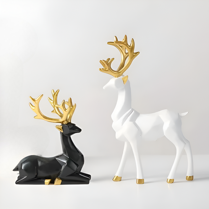 Norvo | Geometrisk Rein Figur Sett – Moderne 2-delt Harpiks Dekorasjon