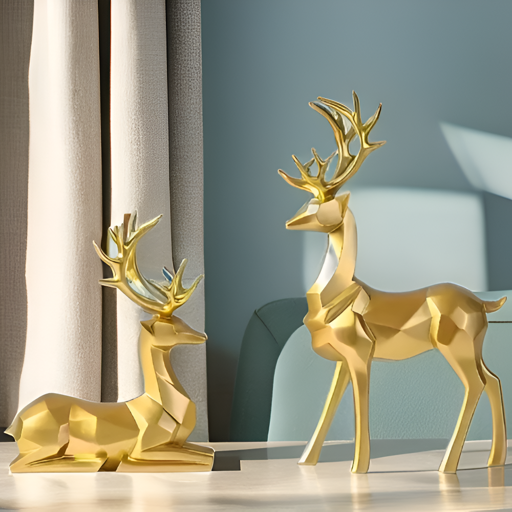 Norvo | Geometrisk Rein Figur Sett – Moderne 2-delt Harpiks Dekorasjon
