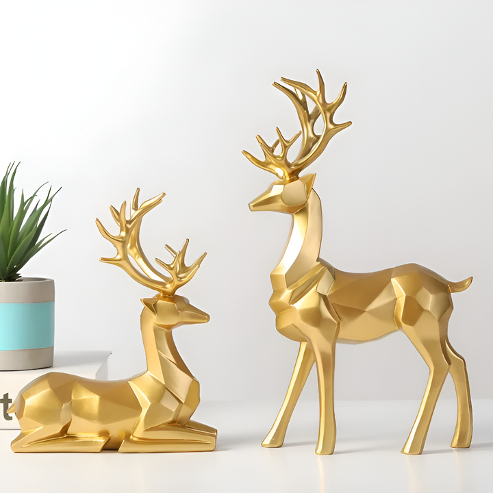 Norvo | Geometrisk Rein Figur Sett – Moderne 2-delt Harpiks Dekorasjon
