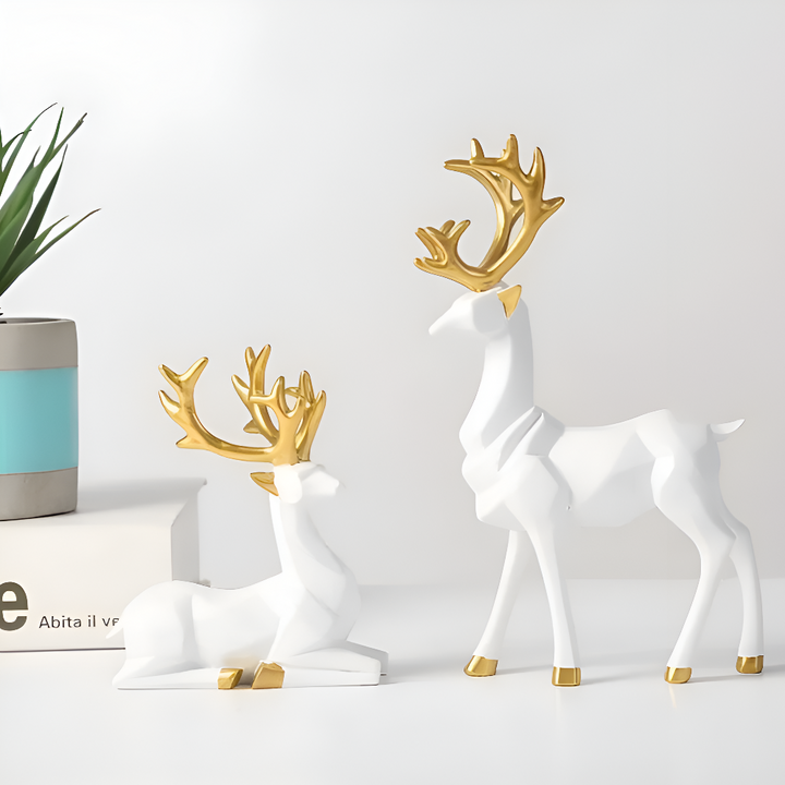 Norvo | Geometrisk Rein Figur Sett – Moderne 2-delt Harpiks Dekorasjon