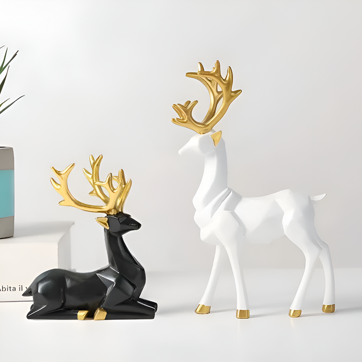 Norvo | Geometrisk Rein Figur Sett – Moderne 2-delt Harpiks Dekorasjon