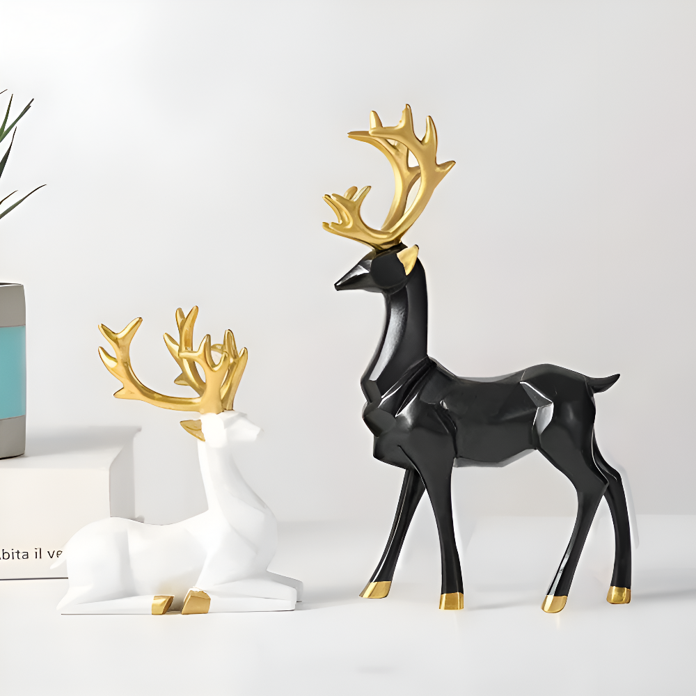 Norvo | Geometrisk Rein Figur Sett – Moderne 2-delt Harpiks Dekorasjon