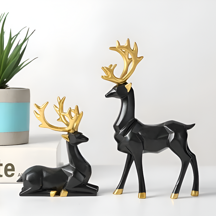 Norvo | Geometrisk Rein Figur Sett – Moderne 2-delt Harpiks Dekorasjon
