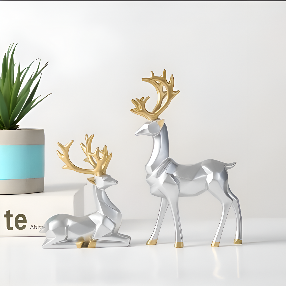 Norvo | Geometrisk Rein Figur Sett – Moderne 2-delt Harpiks Dekorasjon